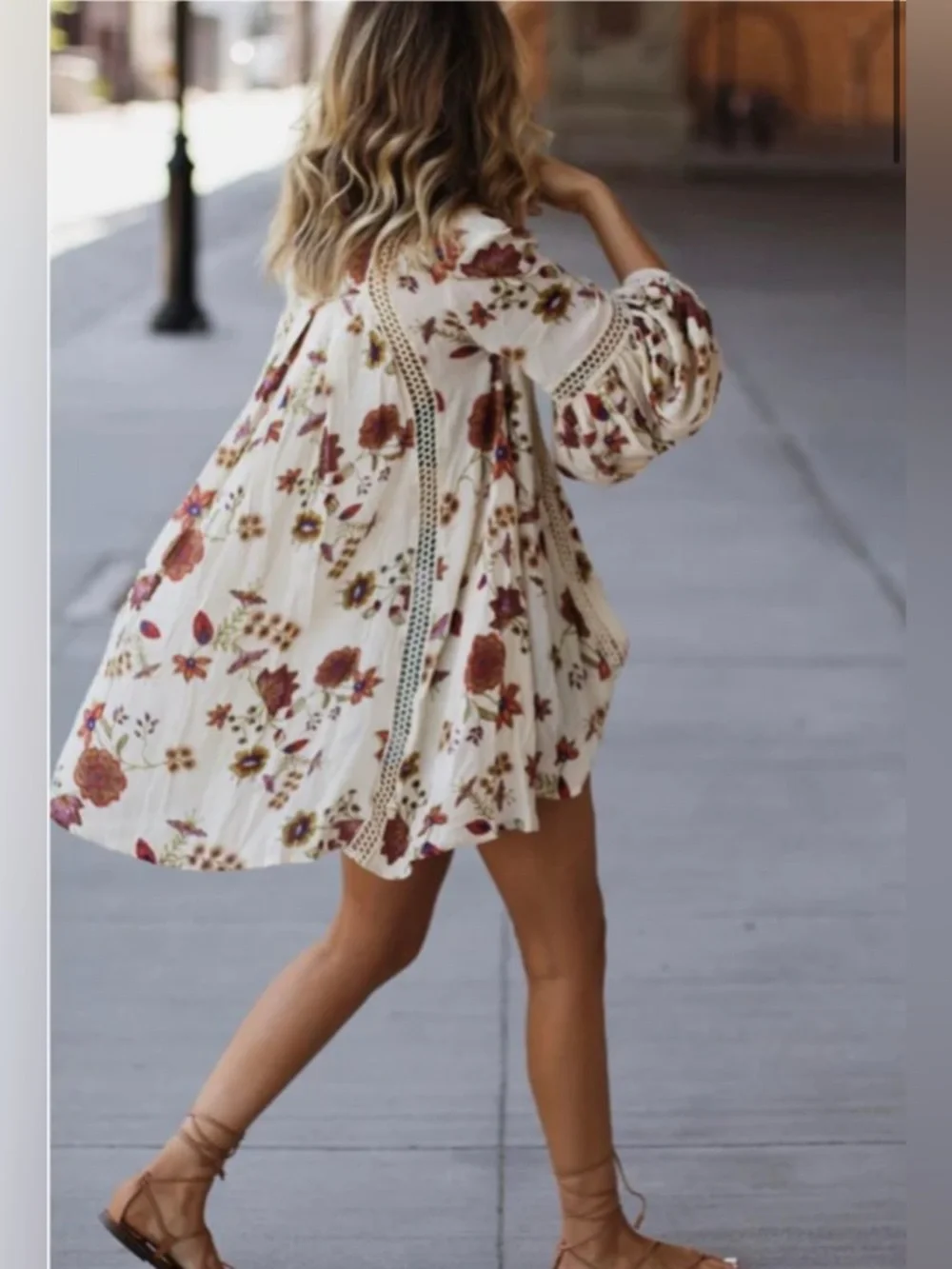 Free People Just the Two of Us Floral Tunic Dress in Cream Soft Coral Size Small
